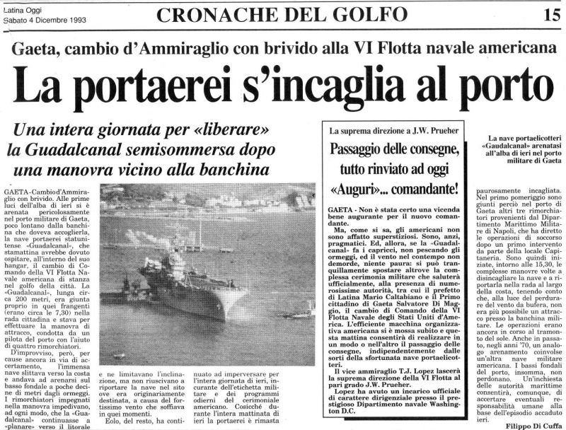 1993 USS GUADALCANAL incagliata a Gaeta