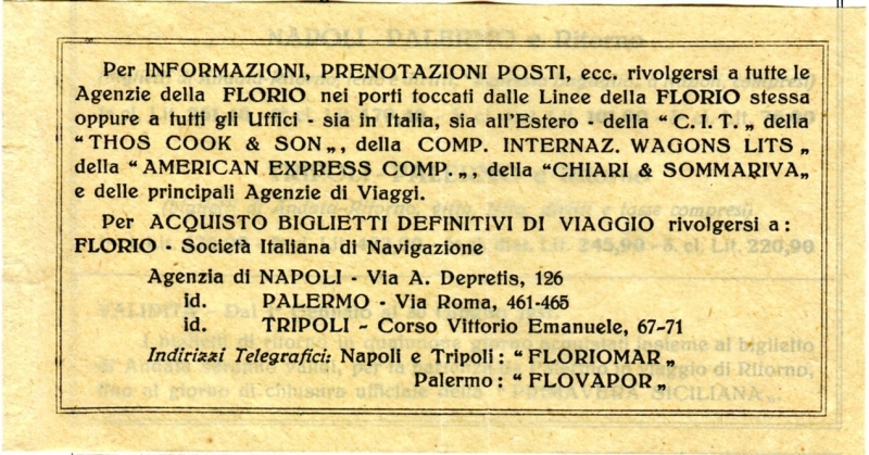 Depliant Florio Linea Napoli Palermo Tripoli