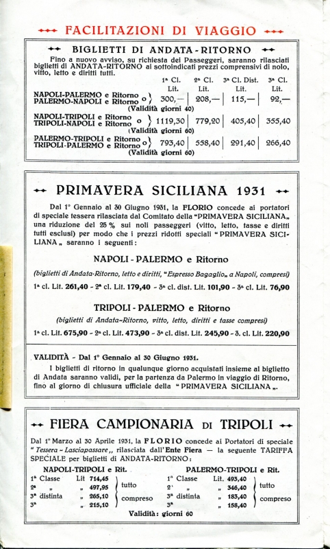 Depliant Florio Linea Napoli Palermo Tripoli