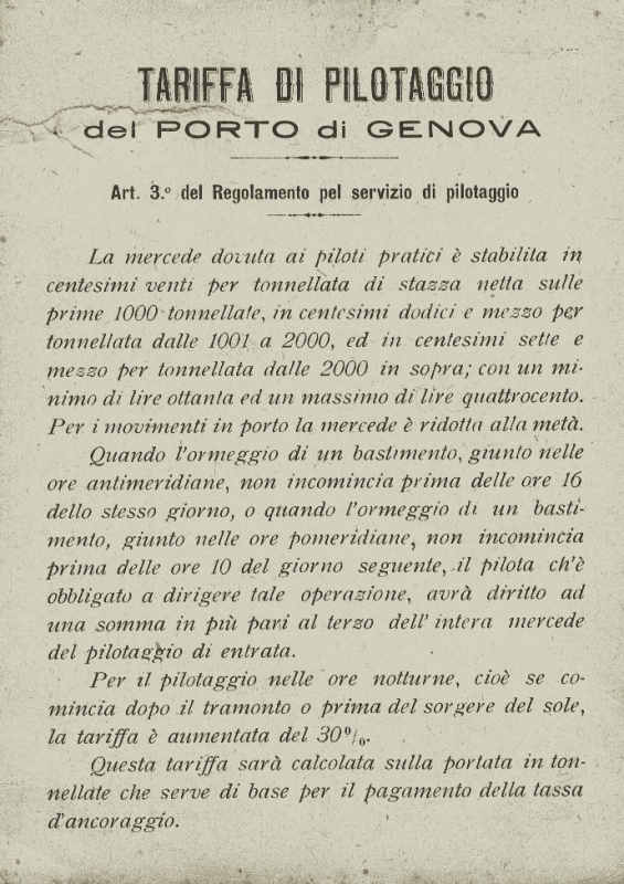 Tariffa di pilotaggio del porto di Genova