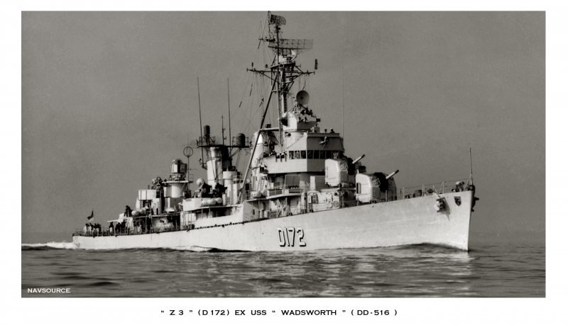 Z  3  ( D 172 )   EX   USS   WADSWORTH  ( DD - 516 )