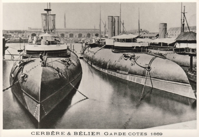 Cerbere anchored at port with Belier alongside (right)