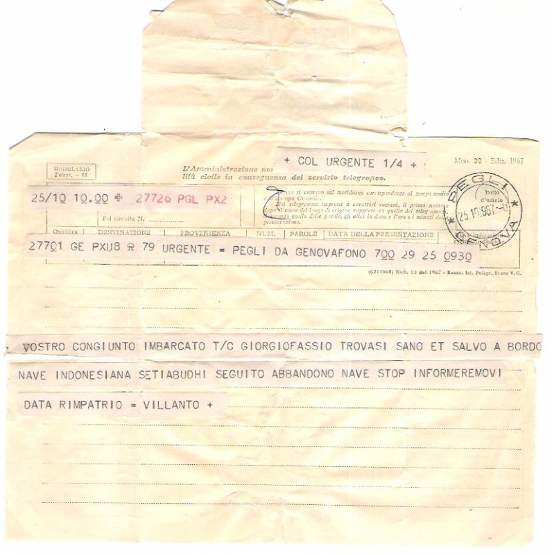 Giorgio Fassio 1o Telegramma della Fassio